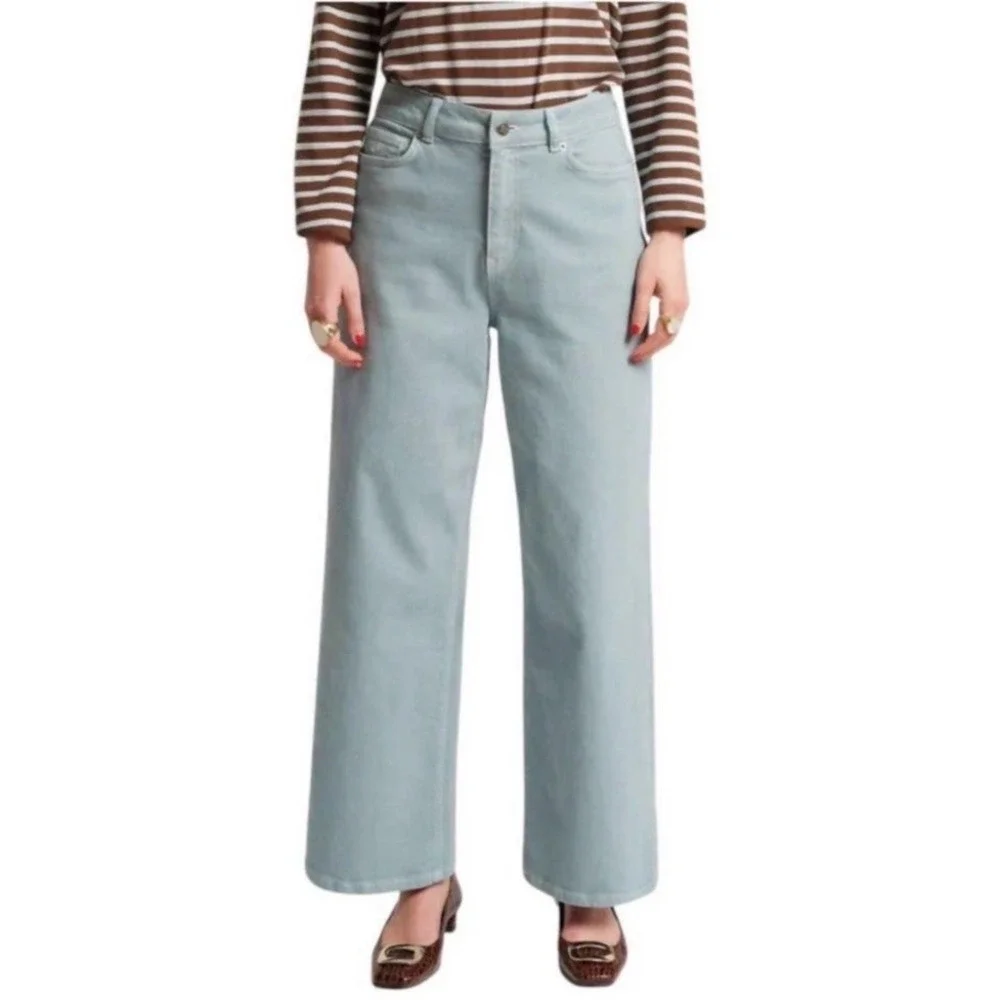 Frances Valentine Jeans Women's Size 6 Ace Wide Leg Stretch Denim in French Blue